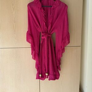Lisa Marie Fernandez Magenta Ruffle Tie-Front Swim Coverup